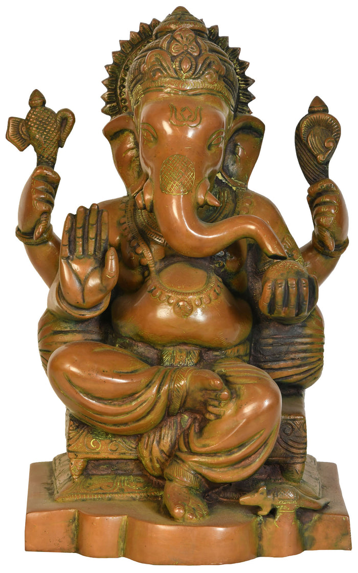 12" Handmade Brass Ashirwad Ganesha Statue for Pooja