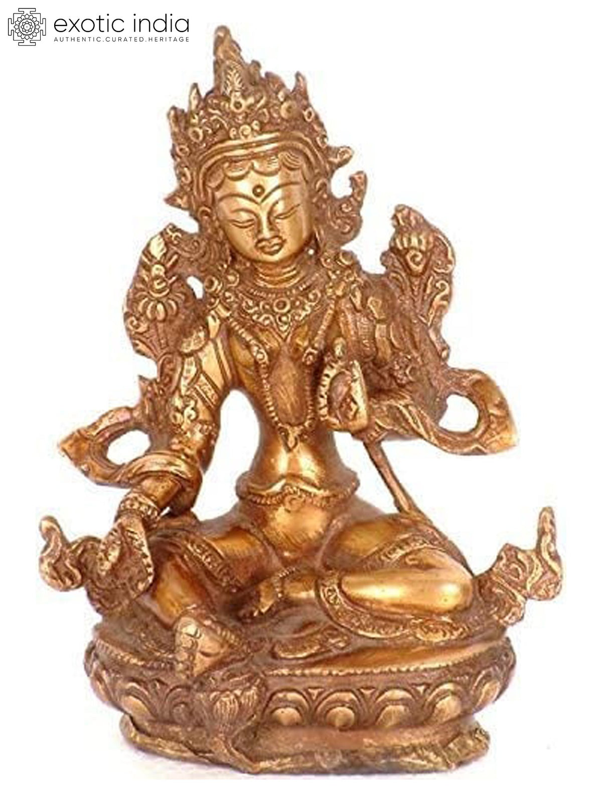 6" Tibetan Buddhist Goddess Green Tara Brass Statue | Handmade | Made in India