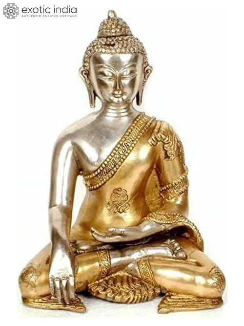 10" Handmade Buddha Brass Idol in Bhumisparsha Mudra Statue