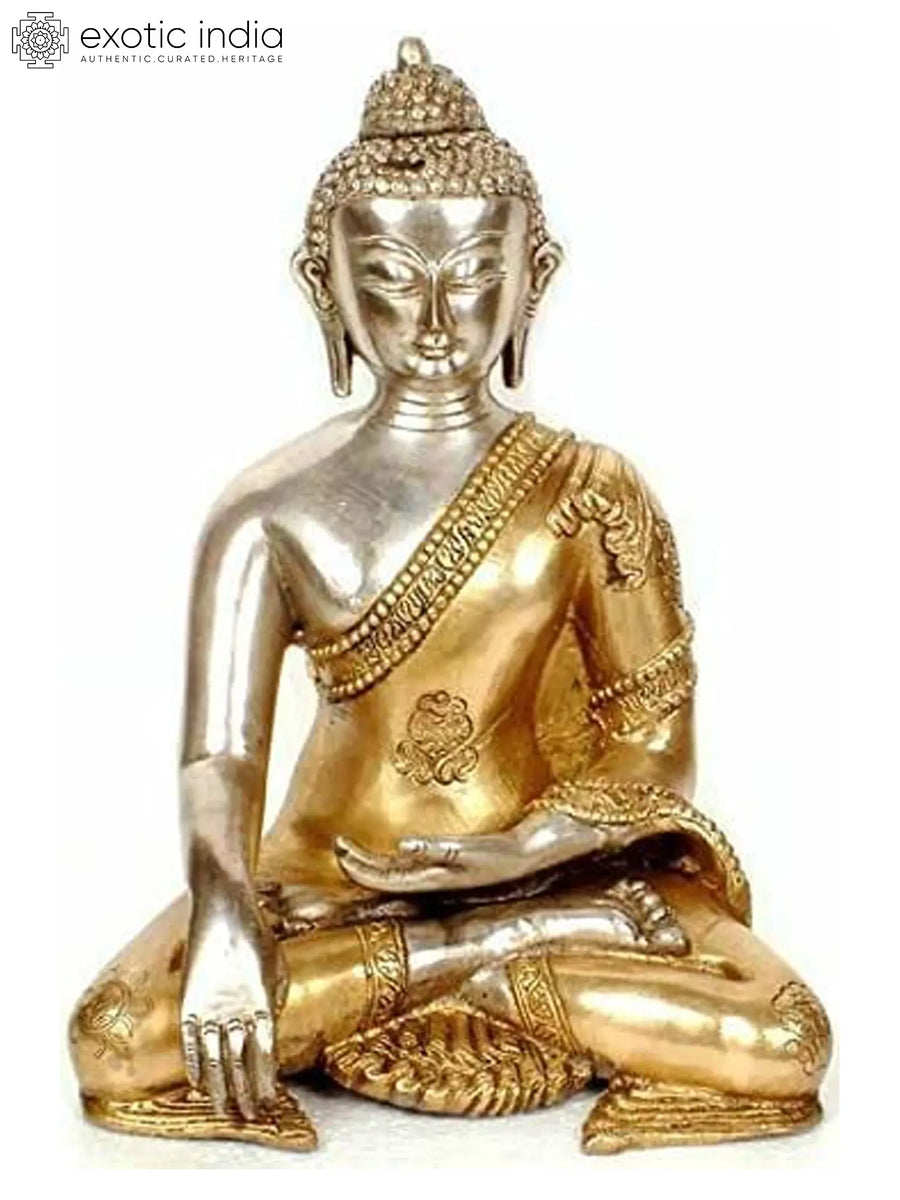 10" Handmade Buddha Brass Idol in Bhumisparsha Mudra Statue