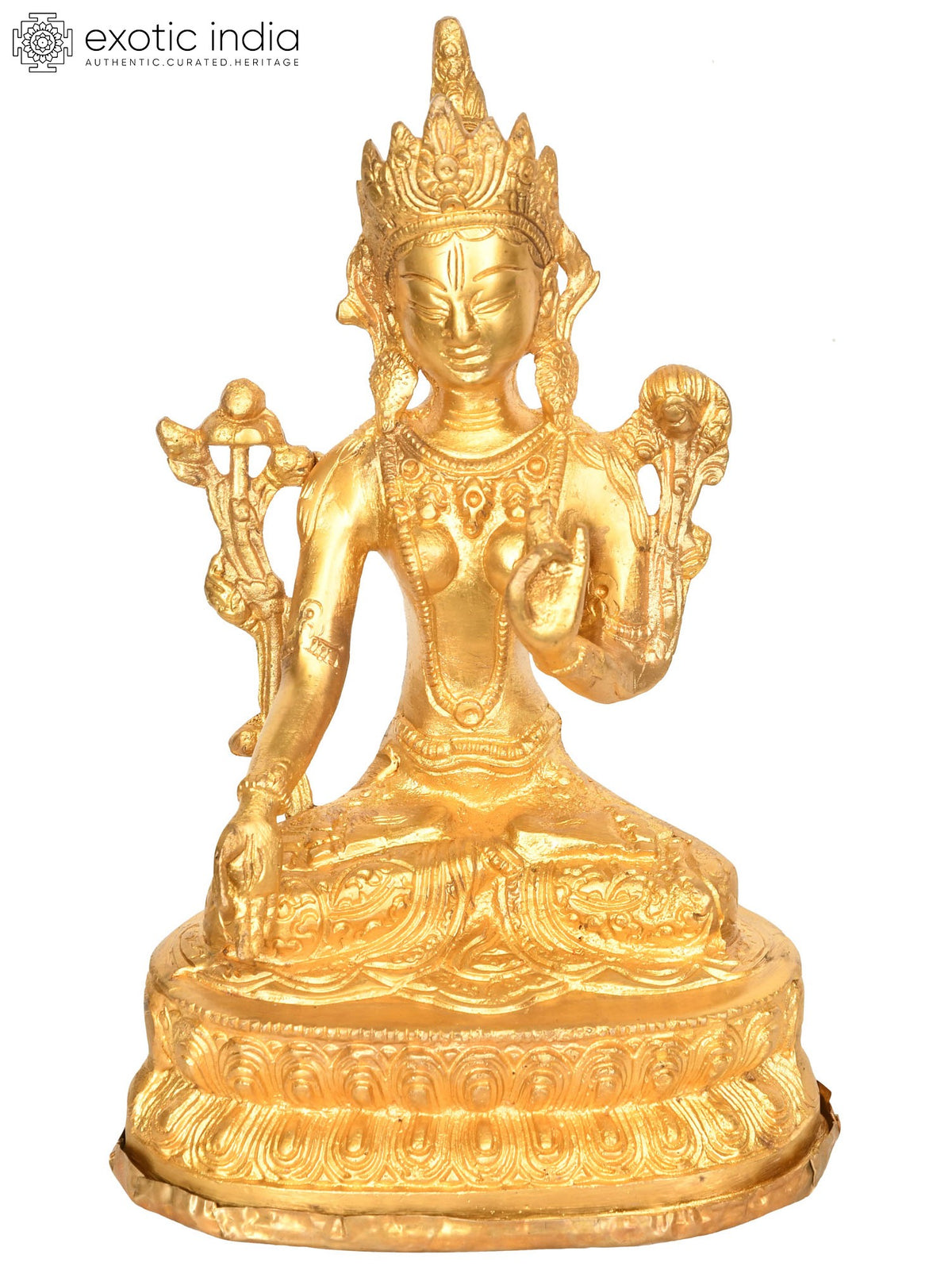8" Tibetan Buddhist Goddess White Tara in Brass | Handmade | Made in India
