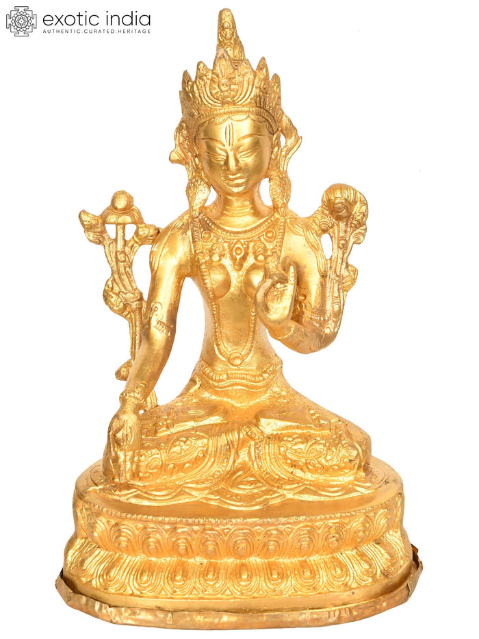 8" Tibetan Buddhist Goddess White Tara in Brass | Handmade | Made in India