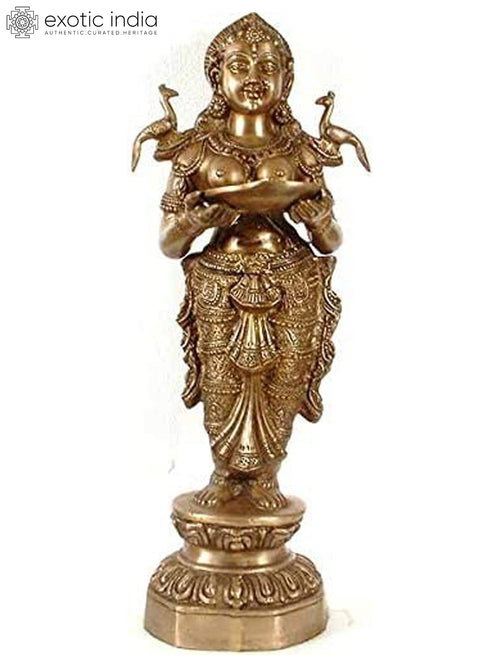 27" Brass Prosperity Statue with Auspicious Motif for Home Decor
