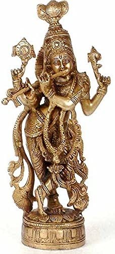 11" Krishna Brass Statue Handmade for Pooja