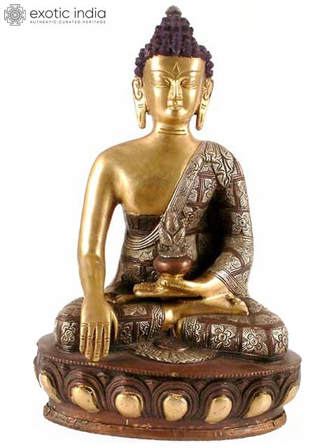11" Buddha in the Bhumisparsha Mudra In Brass | Handmade | Made In India