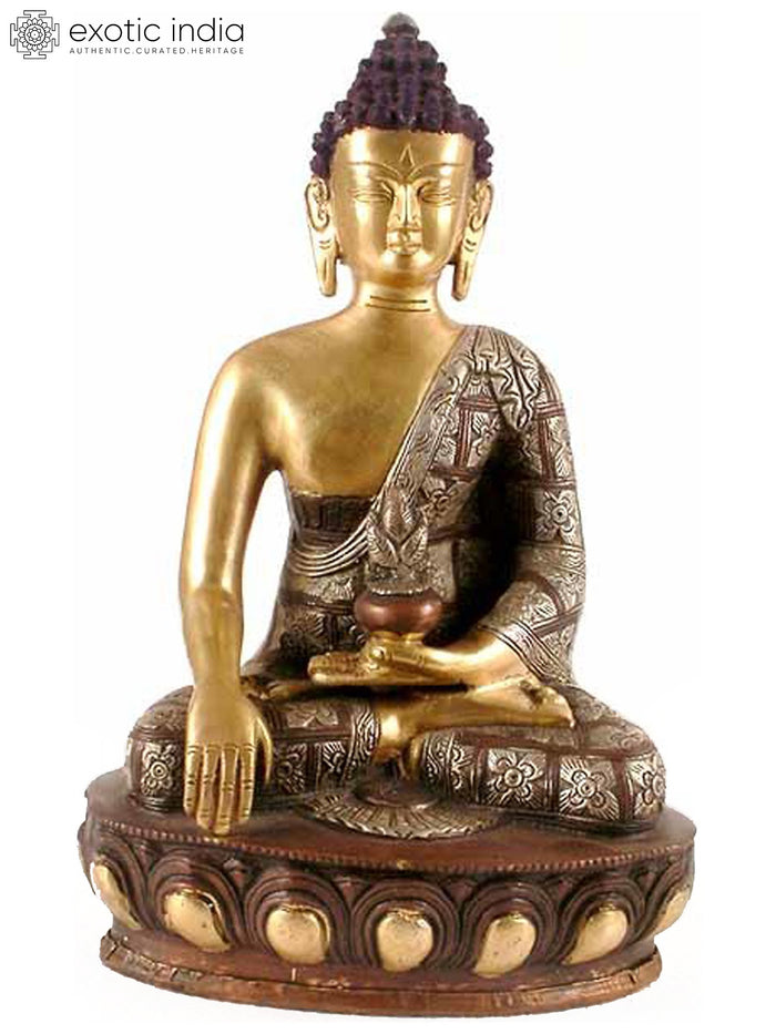 11" Handmade Buddha Bhumisparsha Mudra Brass Statue