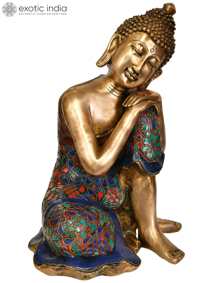 11" Thinking Buddha Handmade Brass Statue Tibetan Buddhist