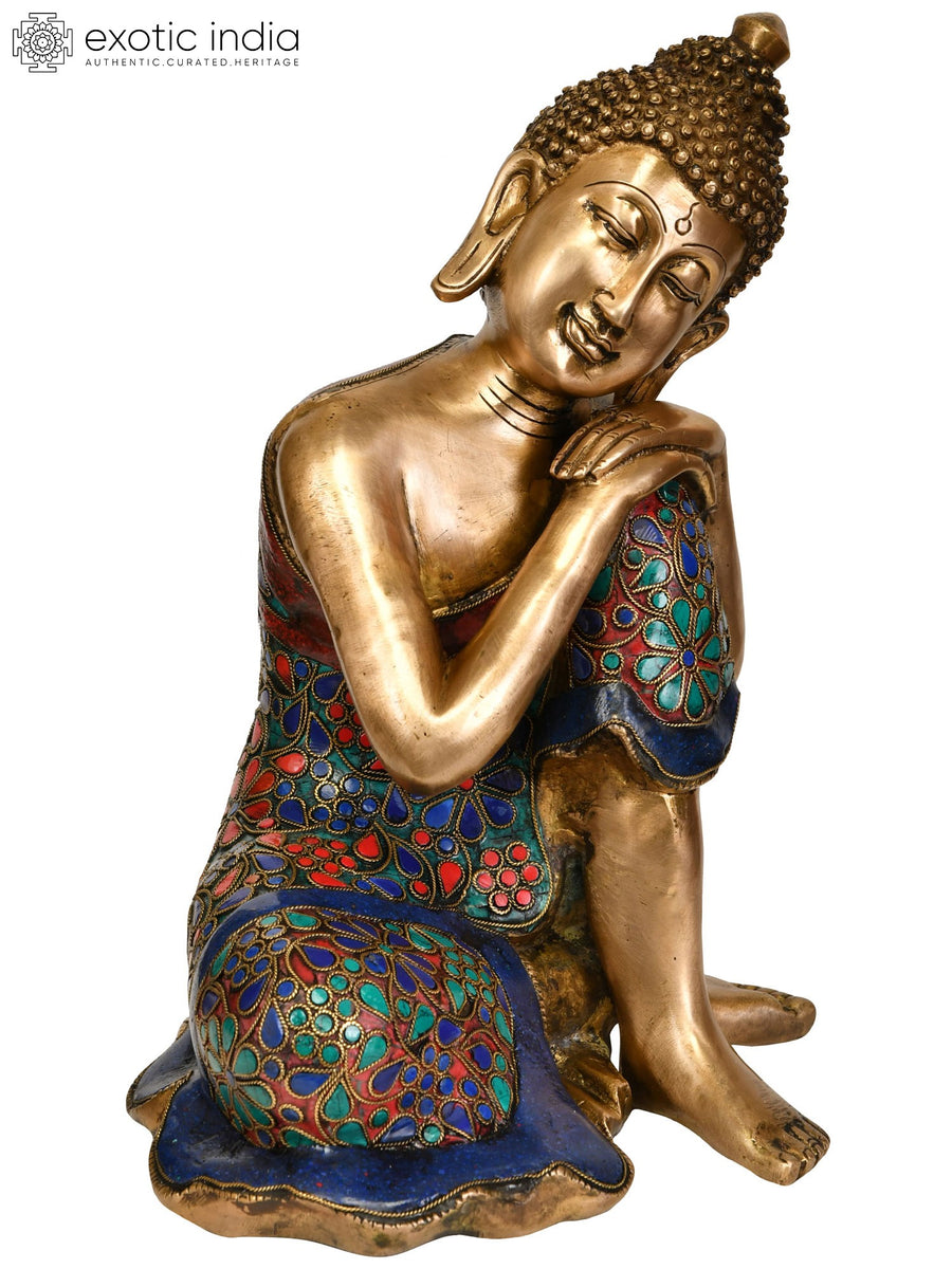 11" Thinking Buddha Handmade Brass Statue Tibetan Buddhist