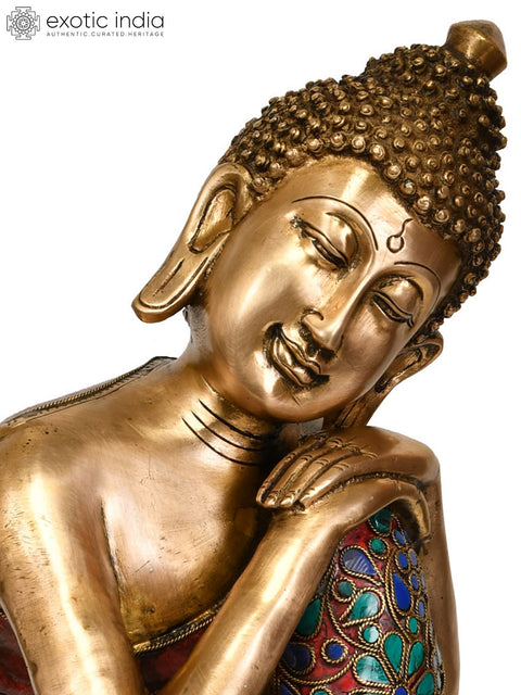 11" Thinking Buddha - Tibetan Buddhist In Brass | Handmade | Made In India