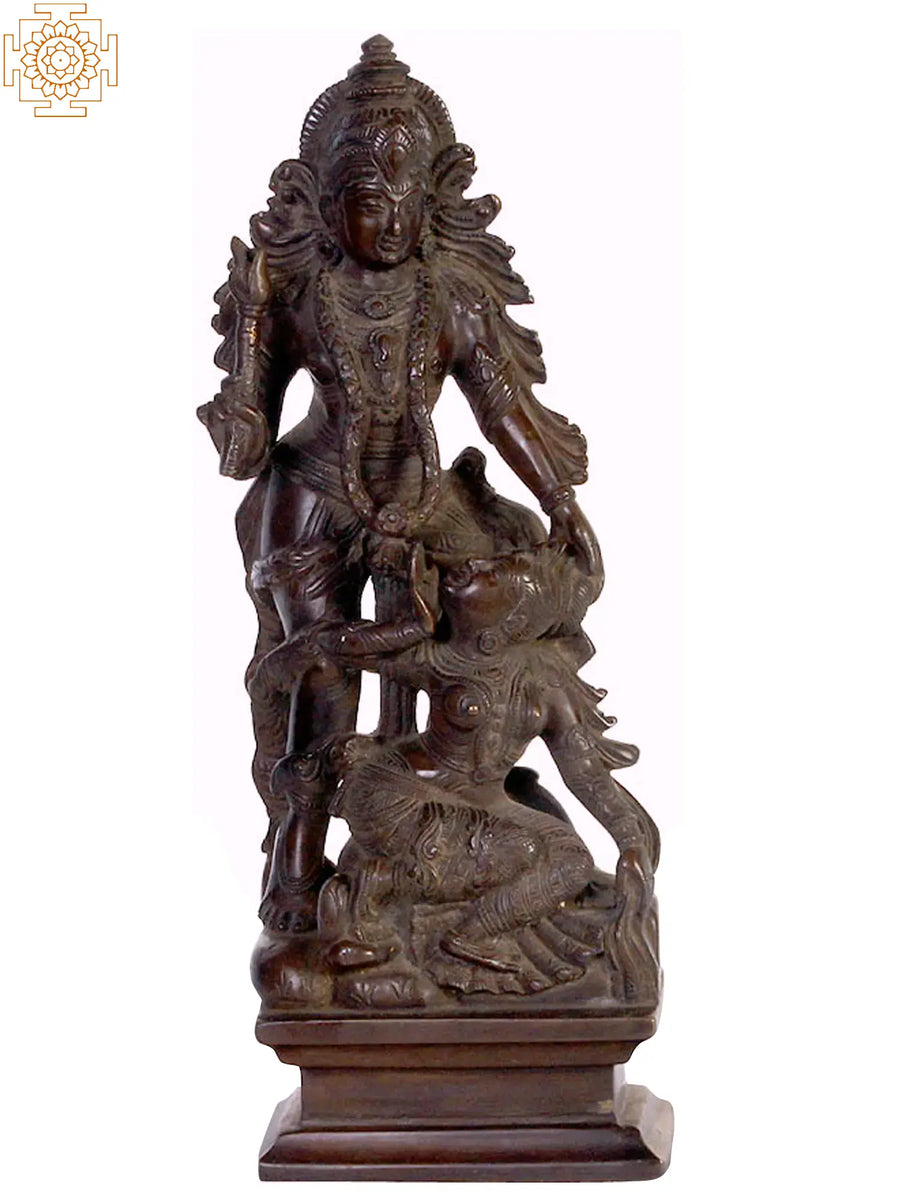 13" Lord Vishnu and Goddess Lakshmi Brass Handmade Statue