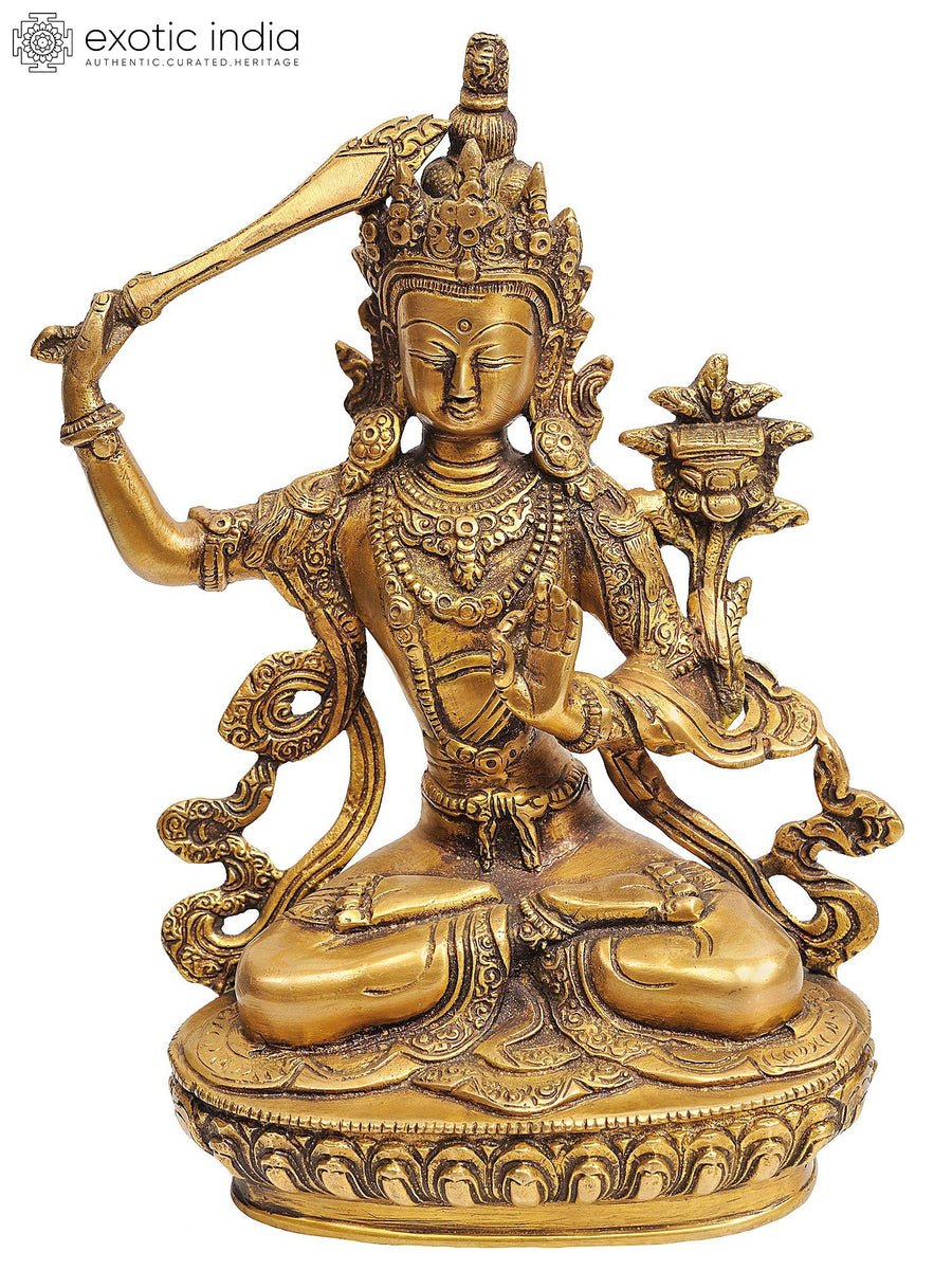 8" Manjushri Tibetan Buddhist Deity Handmade Brass Statue