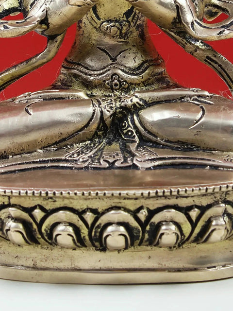 8" Brass Chenrezig Statue (Shadakshari Avalokiteshvara) - Handmade Buddhist Deity Idol from India