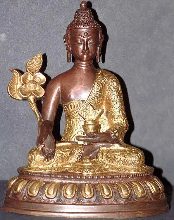 8" Medicine Buddha Handmade Brass Statue for Pooja