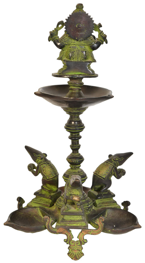 14" Lord Ganesha Six Wicks Lamp in Brass | Handmade | Made in India