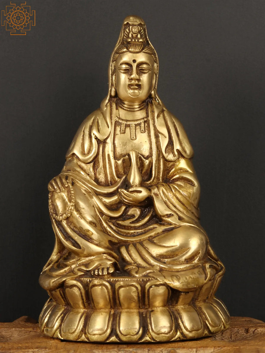 6" Handmade Quan Yin Brass Statue for Home Decor