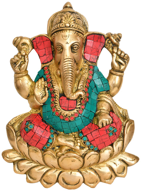 9" Kamalasana Ganesha Wall Hanging In Brass | Handmade | Made In India