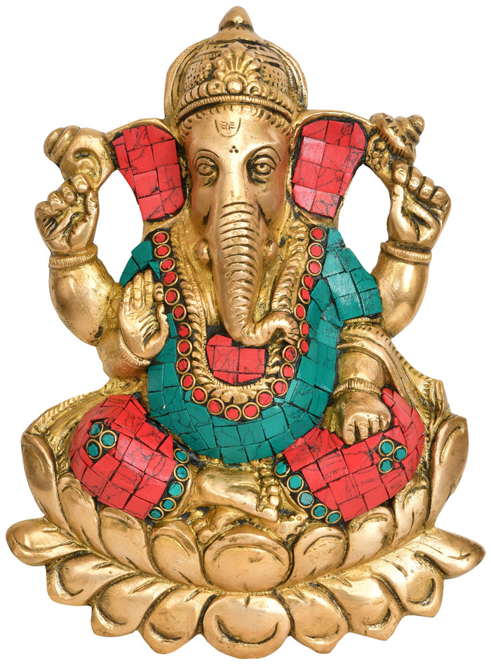9" Kamalasana Ganesha Wall Hanging In Brass | Handmade | Made In India