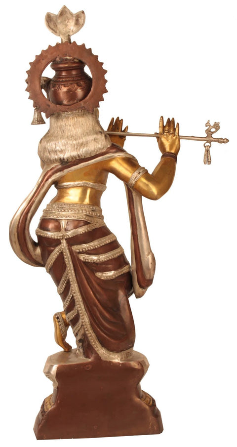 36" Large Size Krishna Fluting In Brass | Handmade | Made In India