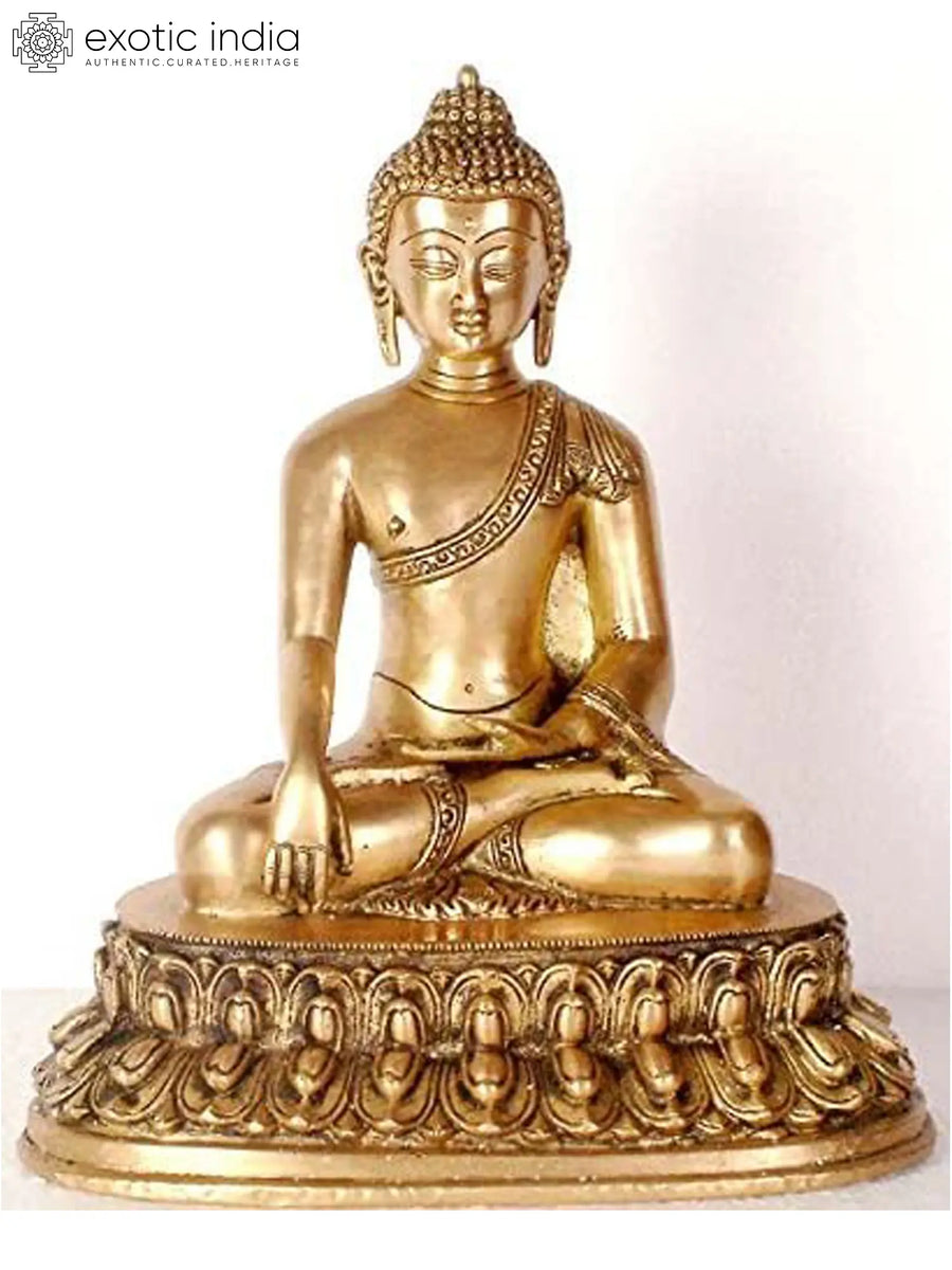 11" Buddha Bhumisparsha Mudra Handmade Brass Statue