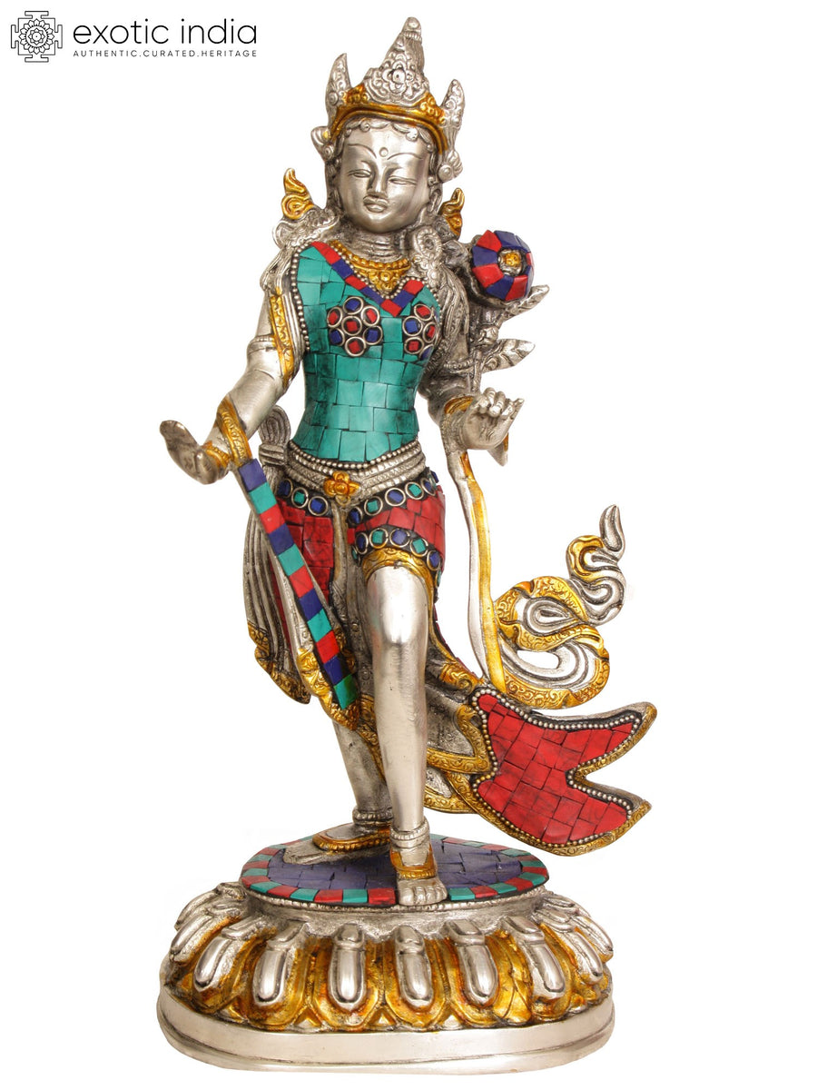 12" Standing Tara Tibetan Buddhist Goddess Brass Statue Handmade