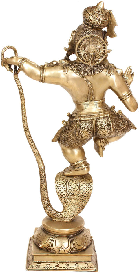 34" Large Krishna Kaaliya Brass Idol | Handmade | Made in India