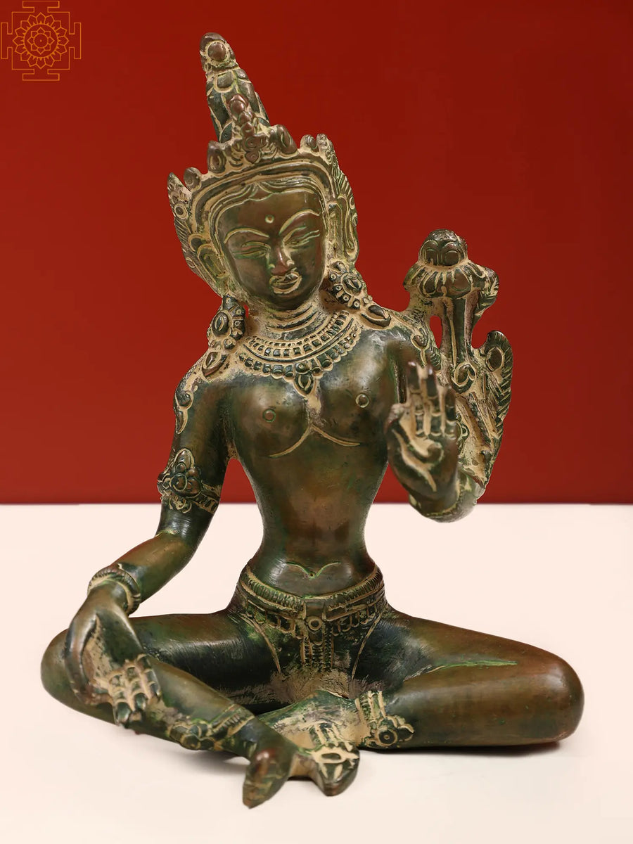 5" Green Tara Tibetan Buddhist Brass Idol for Pooja