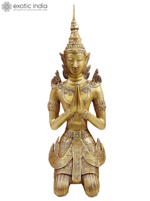 28" Thai Buddhist Angel Brass Statue for Home Decor
