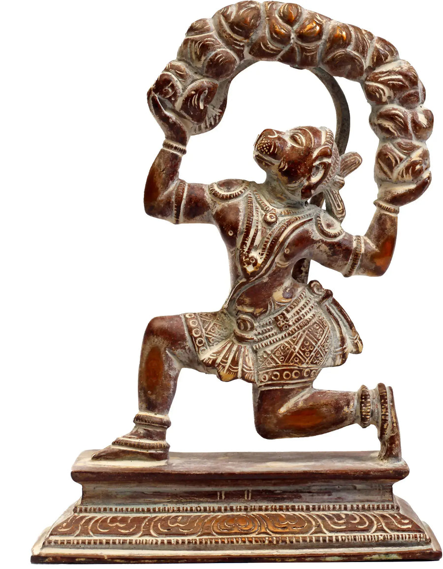 6" Hanuman Lifting Sanjeevani Mountain Brass Statue Handmade