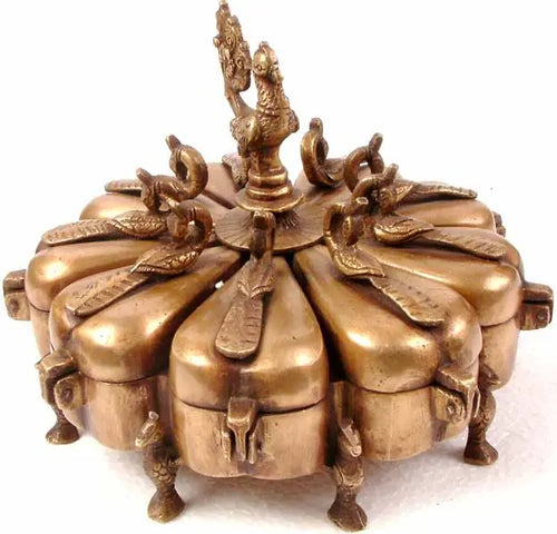 Brass Peacock Ritual Box with Lids for Pooja