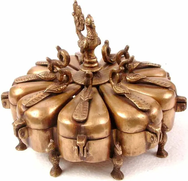 Brass Peacock Ritual Box with Lids for Pooja