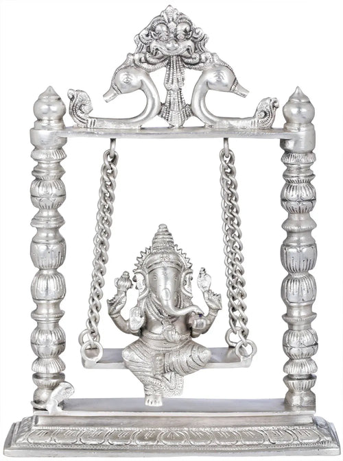 10" Handmade Brass Ganesha Idol on Swing for Pooja