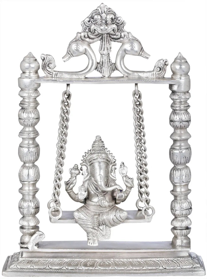 10" Handmade Brass Ganesha Idol on Swing for Pooja