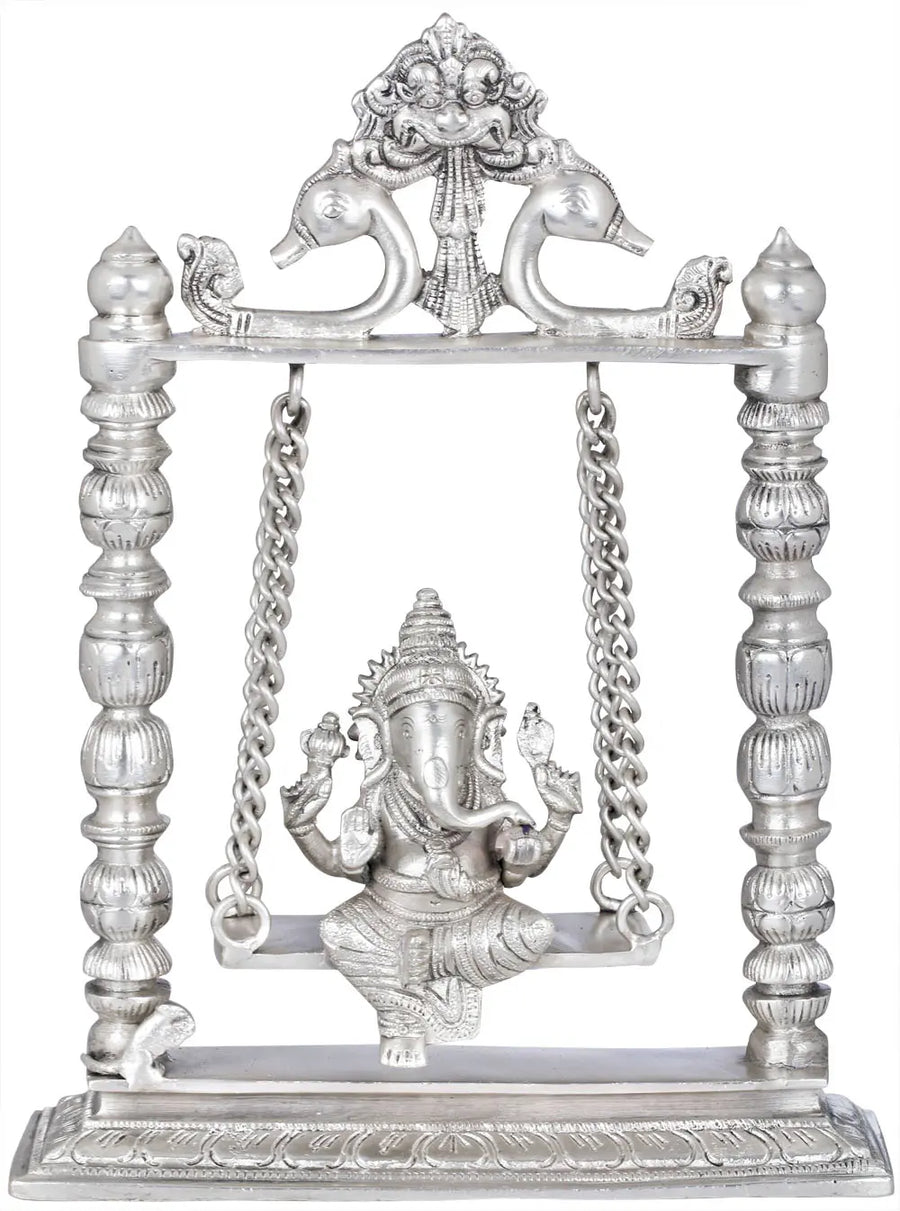 10" Handmade Brass Ganesha Idol on Swing for Pooja