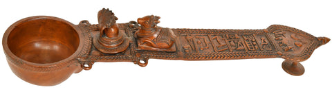 Large Size Ritual Spoon (Uddharani) with Figures of Nandi and Shiva Linga