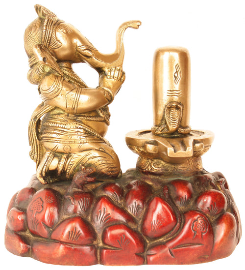 8" Lord Shiva Worshipping Handmade Brass Statue