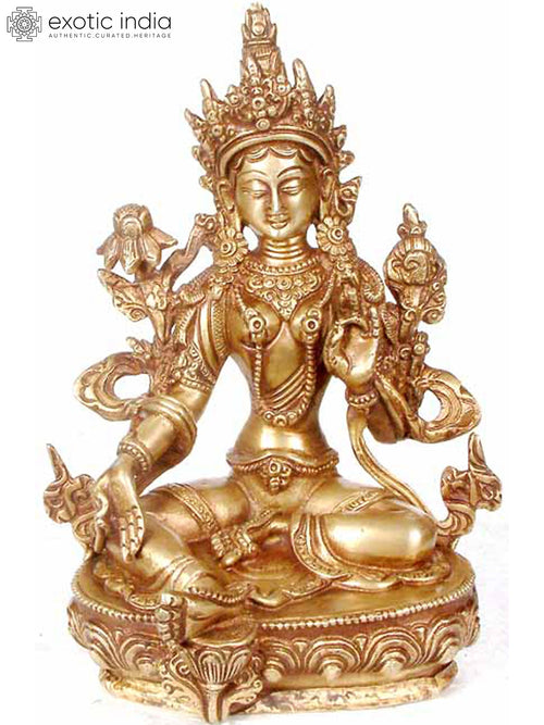 8" Green Tara Buddhist Goddess Brass Statue Handmade