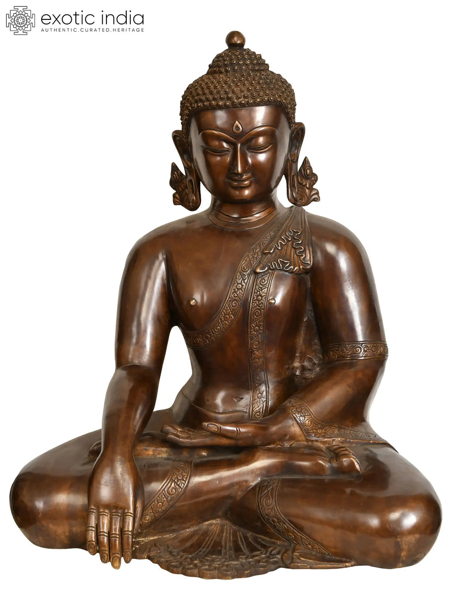 20" Handmade Buddha Earth Touching Gesture Brass Statue Tibetan Buddhist