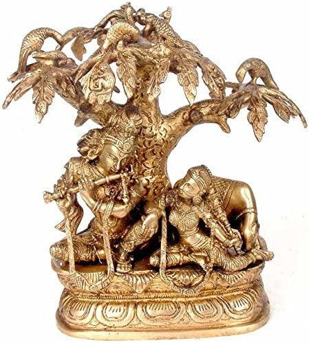 11" Radha Krishna Under Kadamba Tree Brass Statue Handmade
