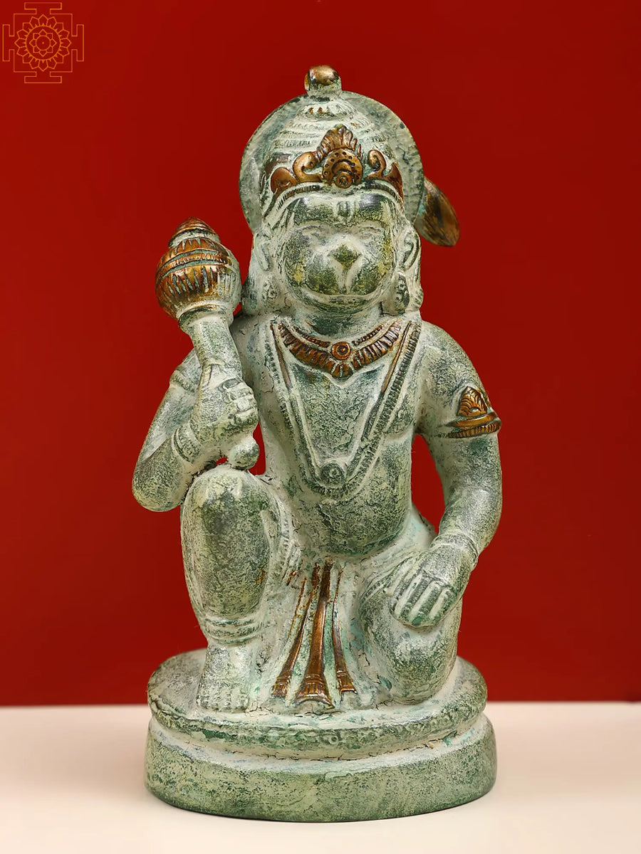 5" Seated Hanuman Brass Sculpture Handmade Statue