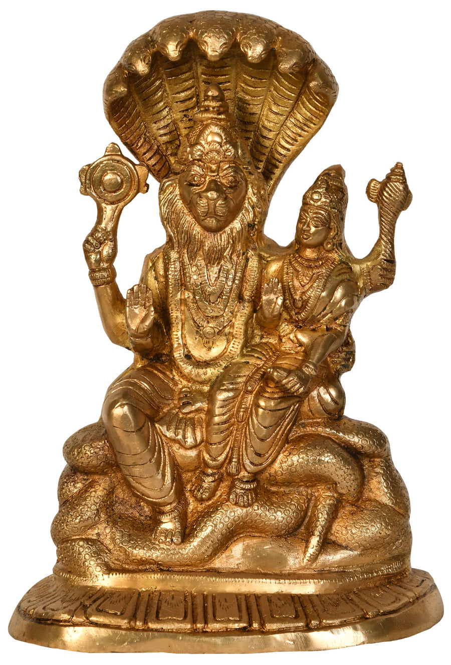 12" Lord Narasimha with Goddess Lakshmi Brass Statue Handmade