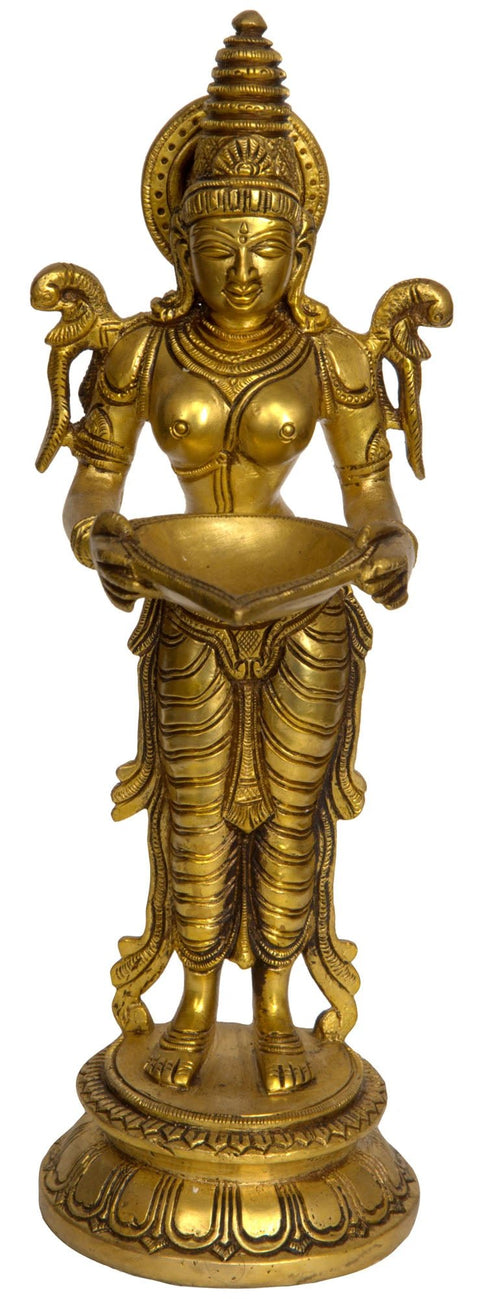 11" Deepalakshmi Brass Statue | Handmade | Made in India