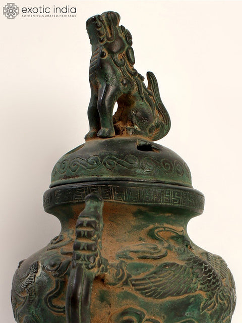 9" Incense Burner with Snow Lions in Brass | Handmade | Made in India