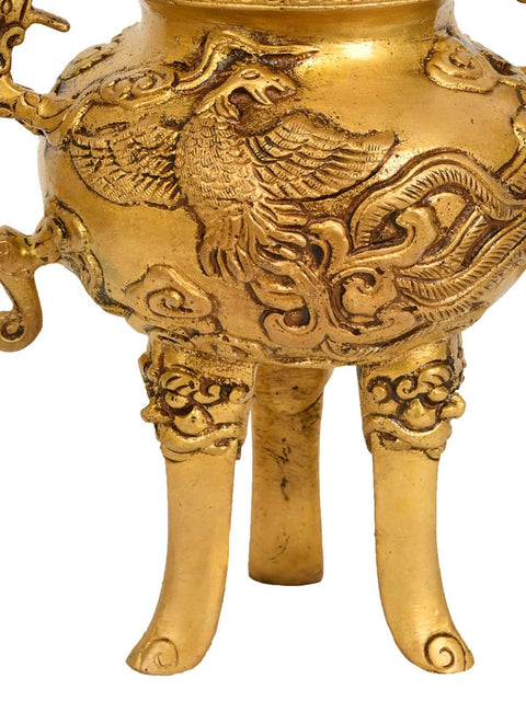 9" Incense Burner with Snow Lions in Brass | Handmade | Made in India