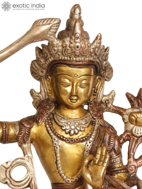 8" Tibetan Buddhist Deity Manjushri Brass Sculpture | Handmade | Made in India