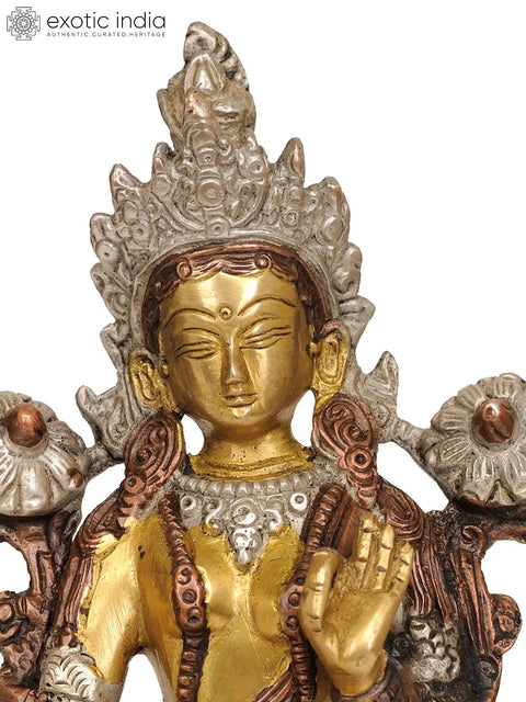 8" Tibetan Buddhist Deity- Green Tara (Sgrol ma ljang khu) Brass Statue | Handmade | Made in India