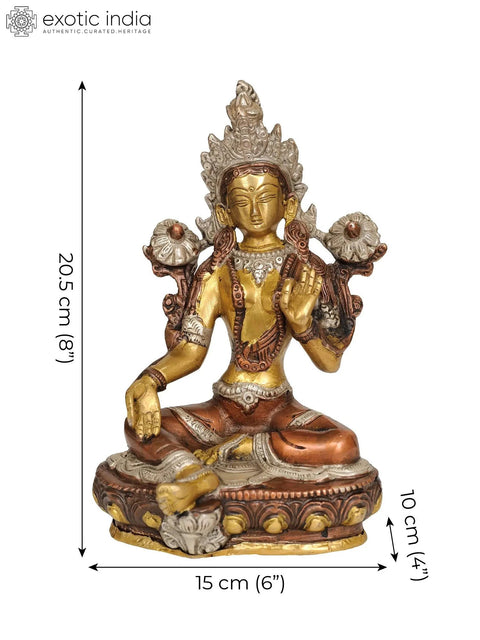8" Tibetan Buddhist Deity- Green Tara (Sgrol ma ljang khu) Brass Statue | Handmade | Made in India