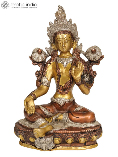 8" Green Tara Tibetan Buddhist Deity Handmade Brass Statue