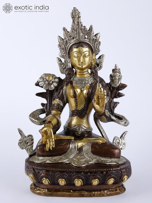 8" White Tara Tibetan Buddhist Brass Statue Handmade