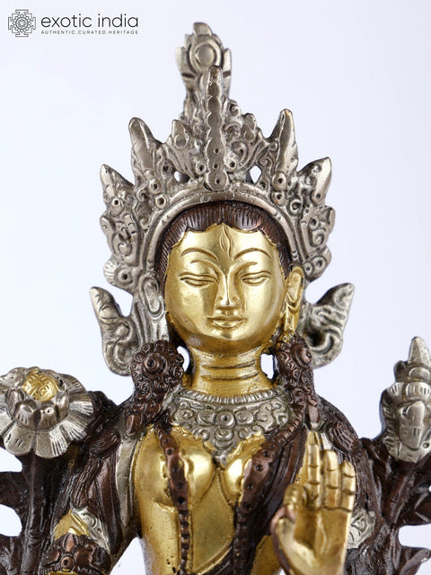 8" Tibetan Buddhist Deity White Tara (Sgrol dkar) Brass Statue | Handmade | Made in India
