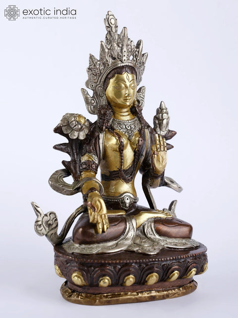 8" Tibetan Buddhist Deity White Tara (Sgrol dkar) Brass Statue | Handmade | Made in India